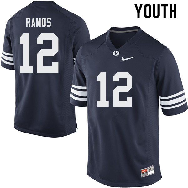 Youth #12 Isaiah Ramos BYU Cougars College Football Jerseys Sale-Navy - Click Image to Close